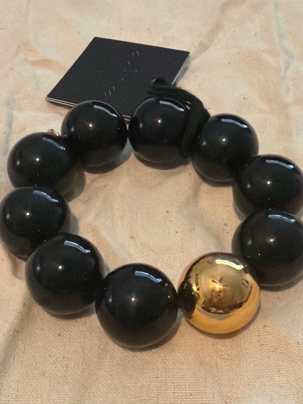 Antura Black Beaded Stretch Bracelet with Gold Accent